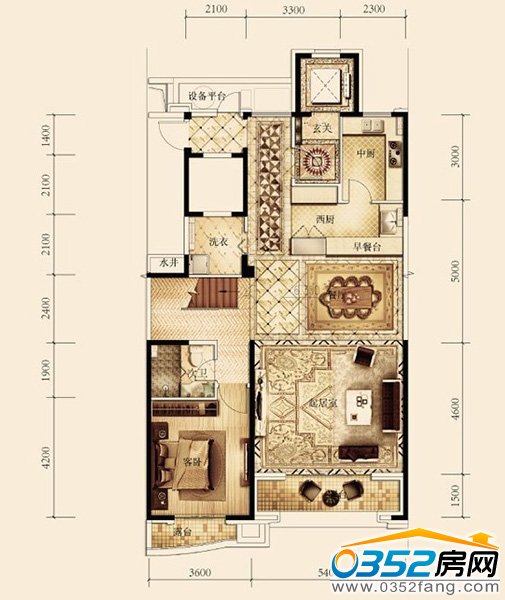户型图四室四卫两厅