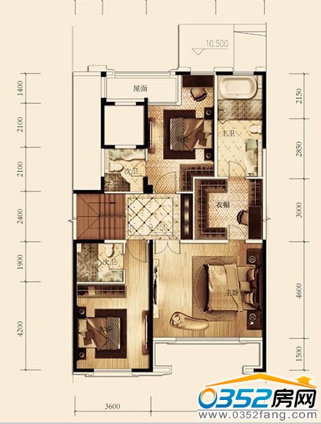 户型图四室四卫两厅二层