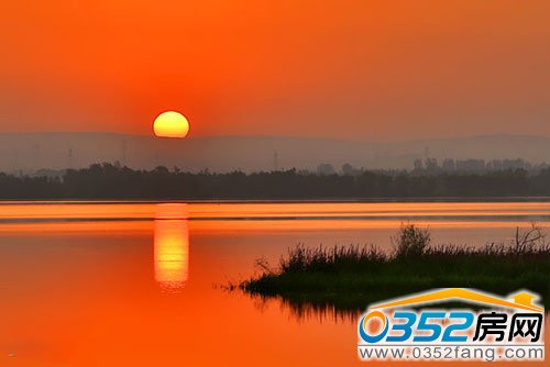 文瀛湖日出景象美轮美奂