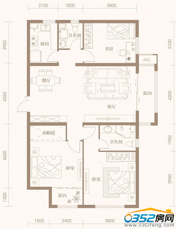 御河九号11/12号楼130平米户型平面图