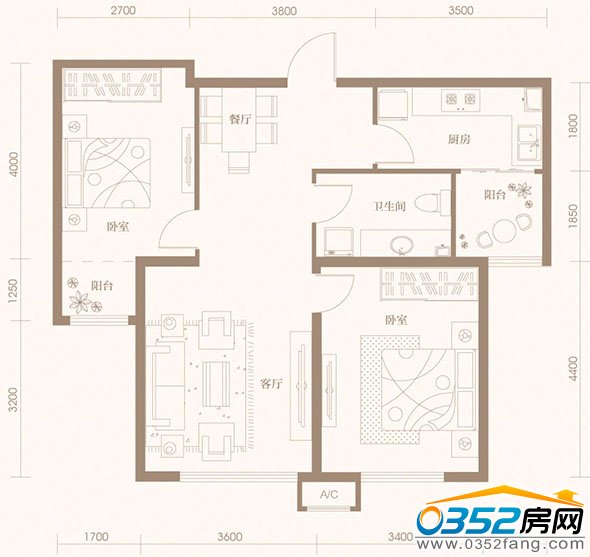 御河九号7/10号楼93平米户型平面图