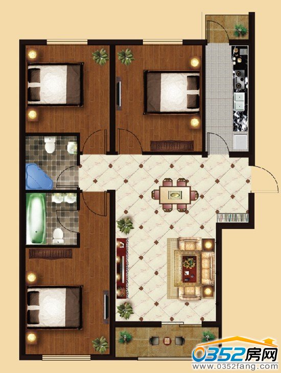奕城名都109.5㎡三室两厅两卫户型