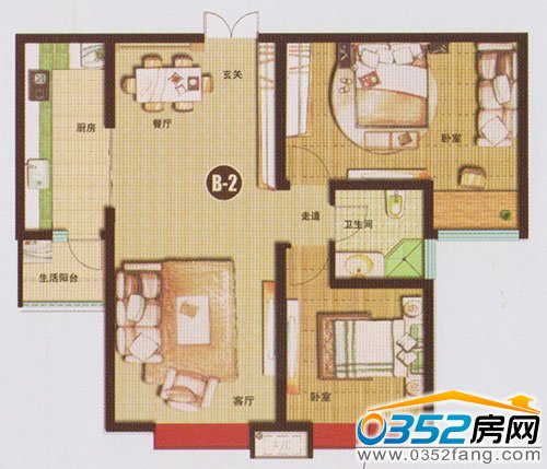 千禧御东画卷两室两厅一卫97.01平米