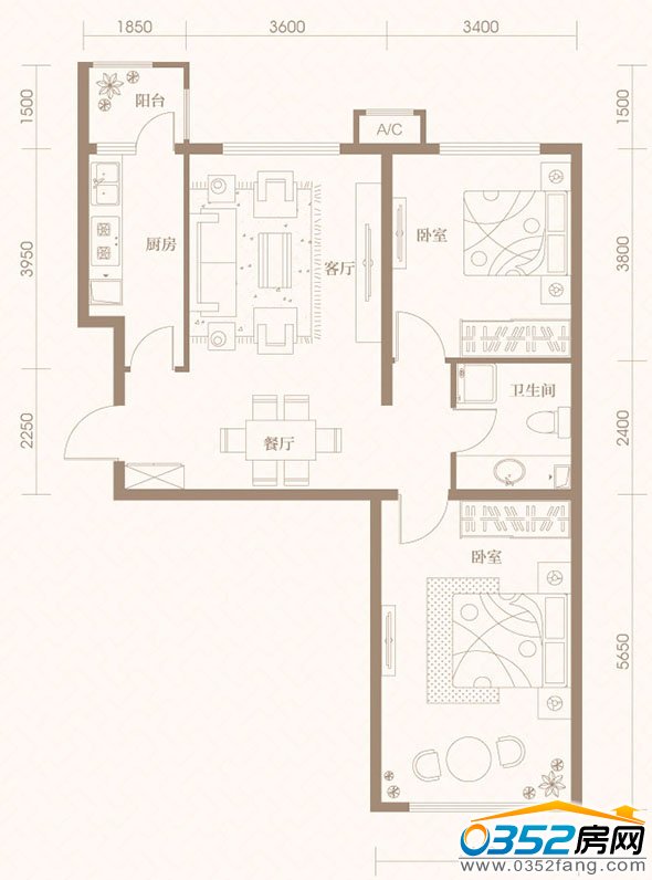 御河九号13号楼98平米户型平面图