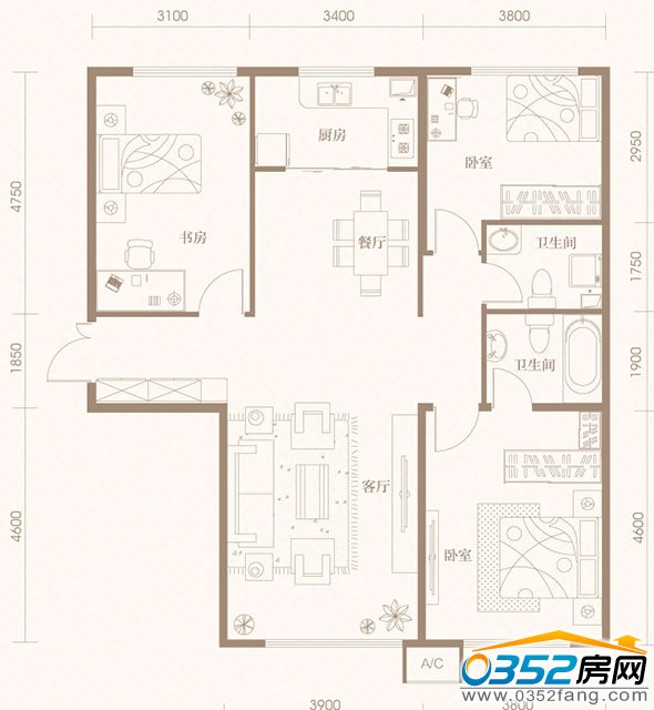御河九号11/12号楼130平米户型平面图