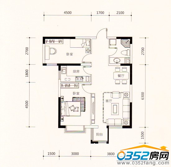 中央美域85.05㎡户型图