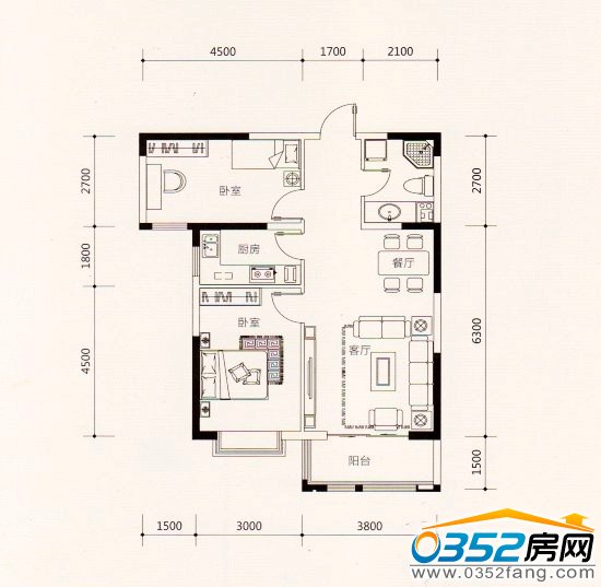 中央美域88.20平米户型图