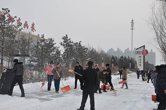 千禧御东画卷员工集体扫雪干劲儿十足